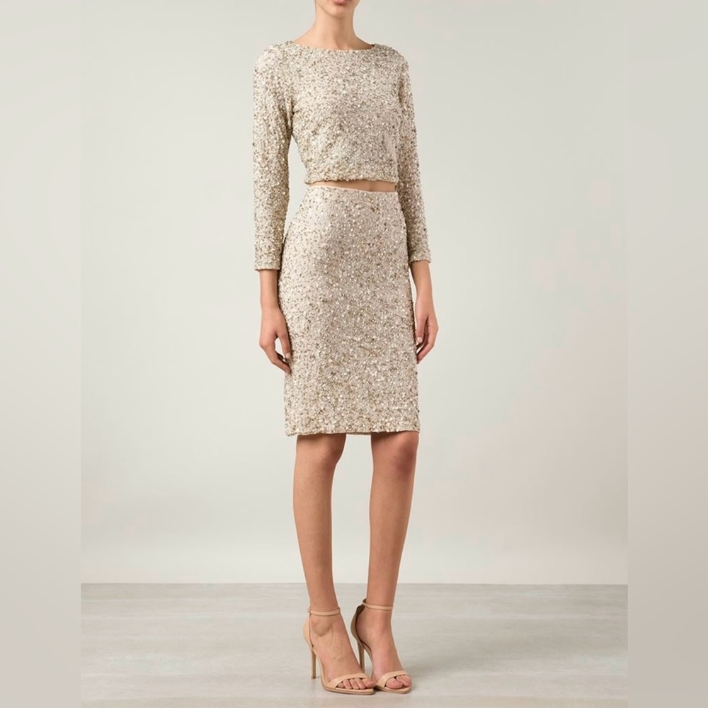 Alice + Olivia Ramos Beaded Embellished Pencil + Lacey Beaded Sequined Crop Top